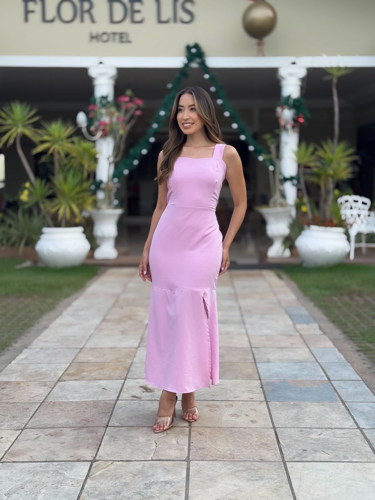 Vestido Midi Sereia Rosa Claro