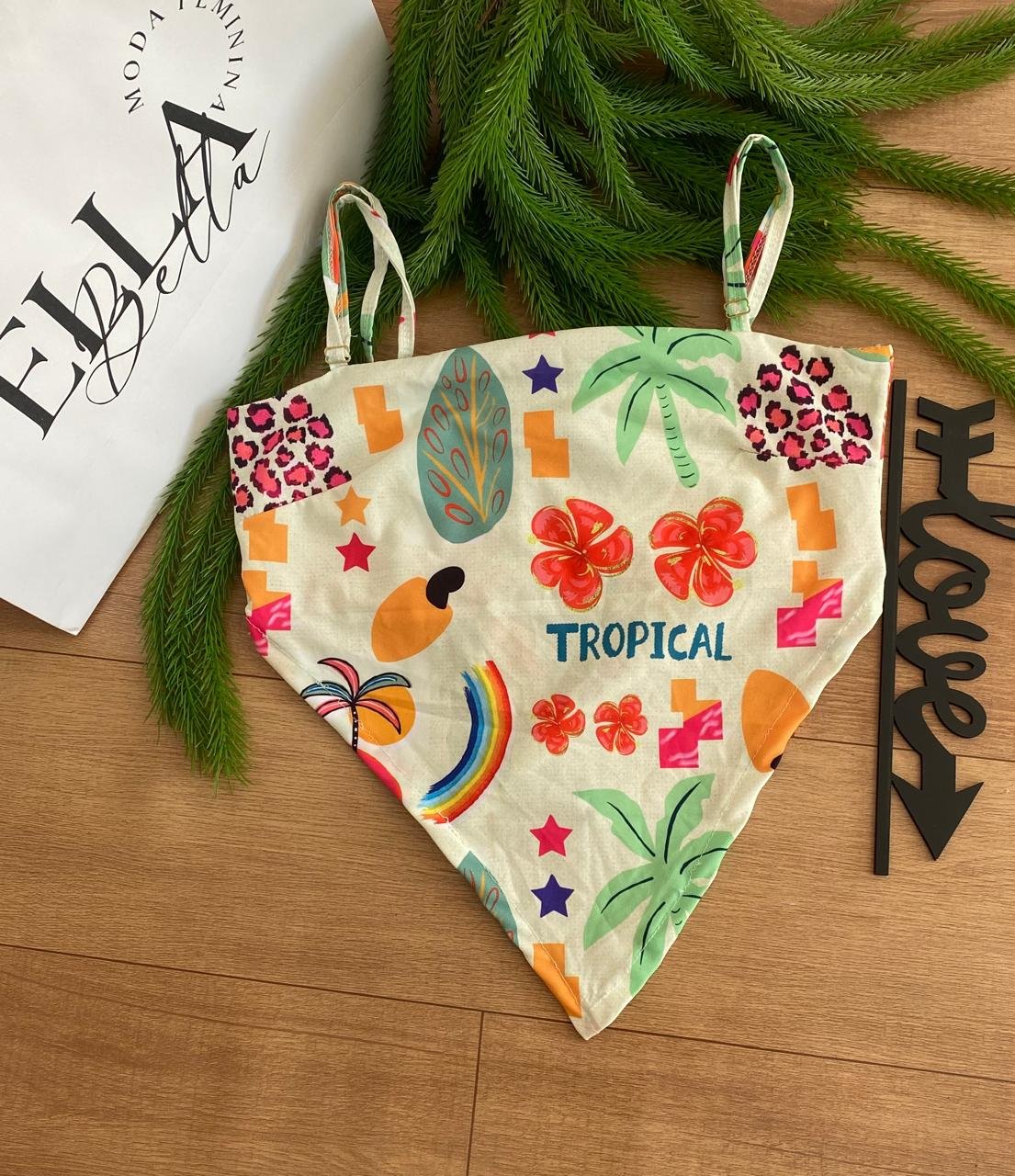 Top Lenço Estampado com Amarração nas Costas