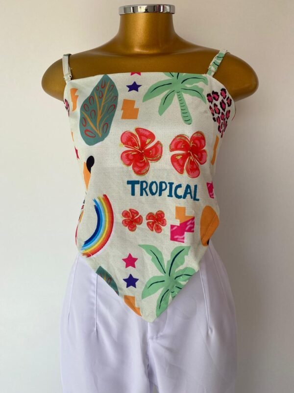 Top Lenço Estampado com Amarração nas Costas