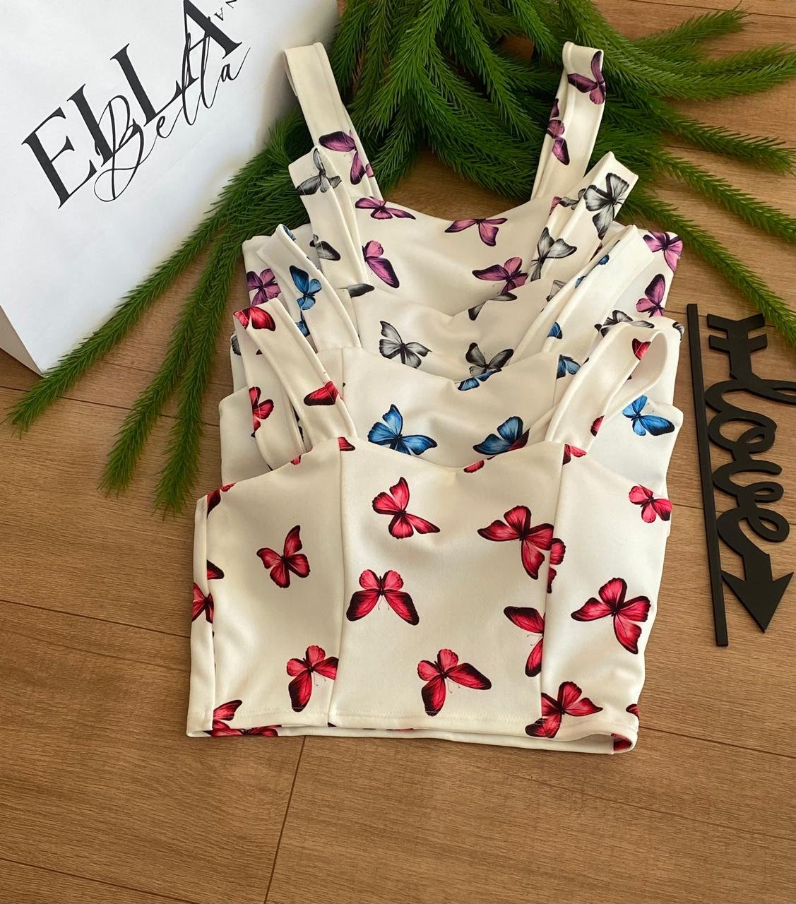 Cropped Estampado de Borboletas